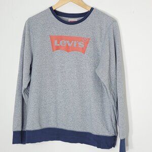 Levi's Kids Gray & Blue Long Sleeve Red Logo Crewneck Pullover Sweatshirt XL Sz